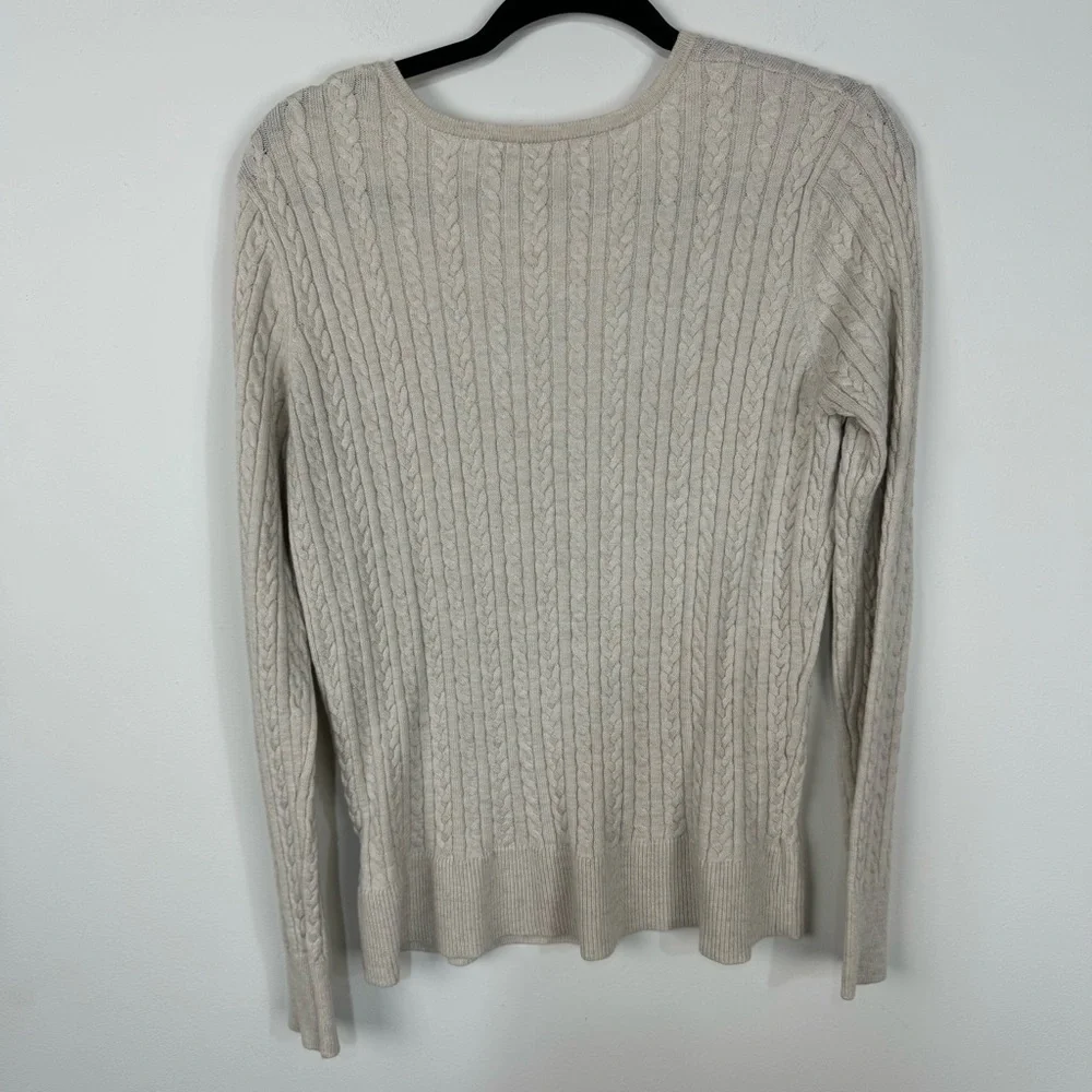 41 Hawthorn Cream Ivory Cable Knit V neck Long Sleeve Sweater Top Neutral Boho